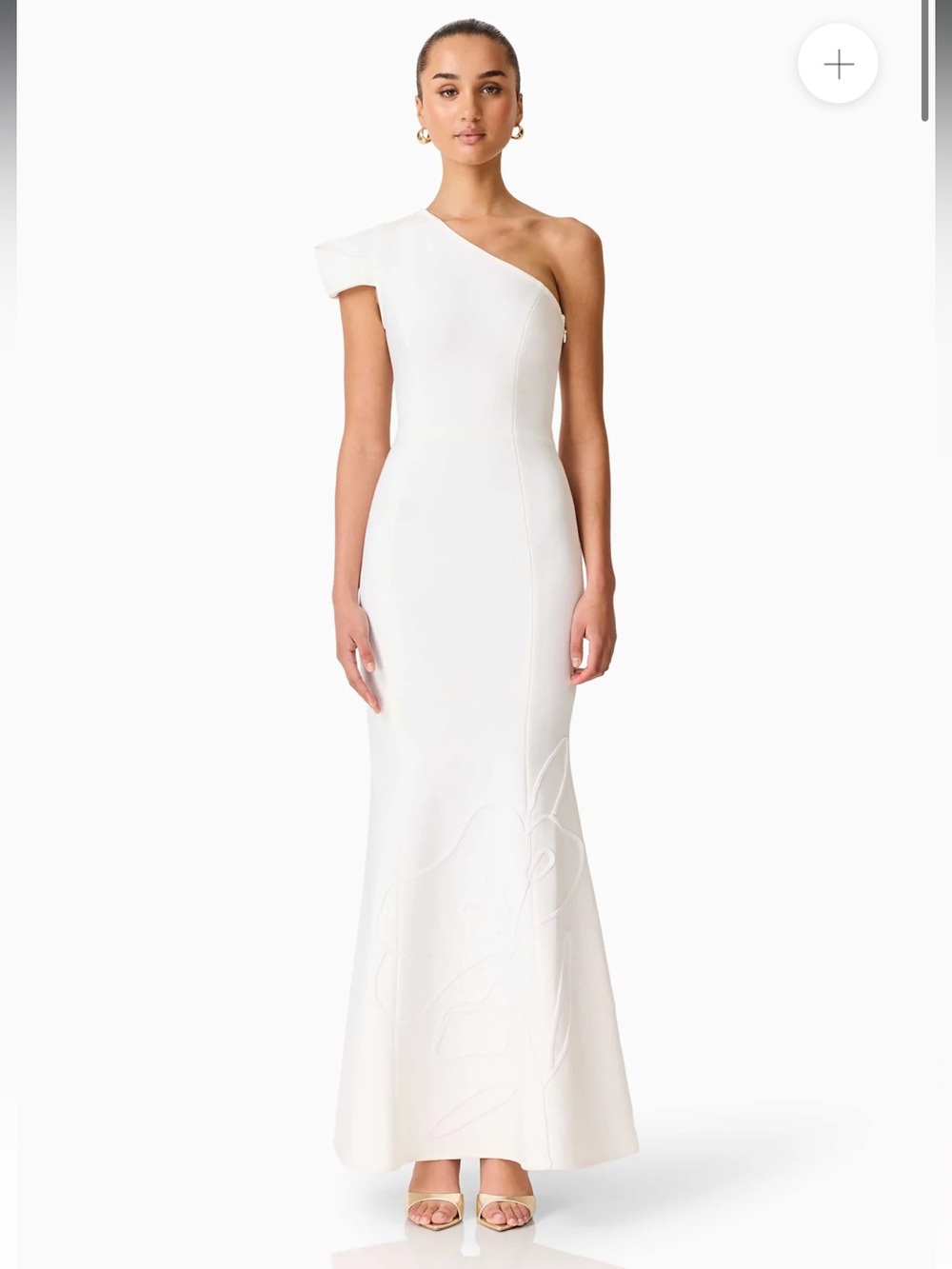 elliatt opline white floral embroidered one shoulder knit maxi gown dress medium